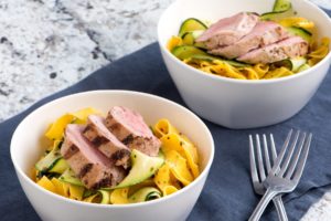 Fresh Pappardelle with Grilled Pork Tenderloin and Zucchini Ribbons