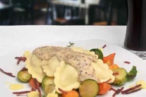 Corned Beef Ravioli with Mustard Cream Sauce and Root Vegetables