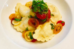 Seafood Ravioli with Tomatoes, Basil and Brown Butter