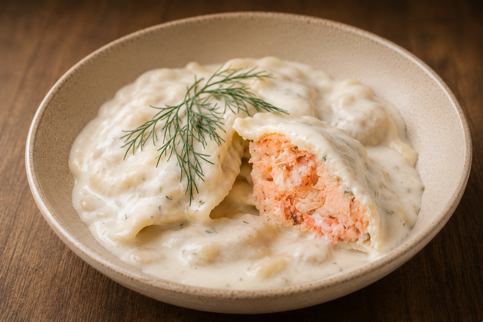 Lobster ravioli in creamy lemon dill dressing